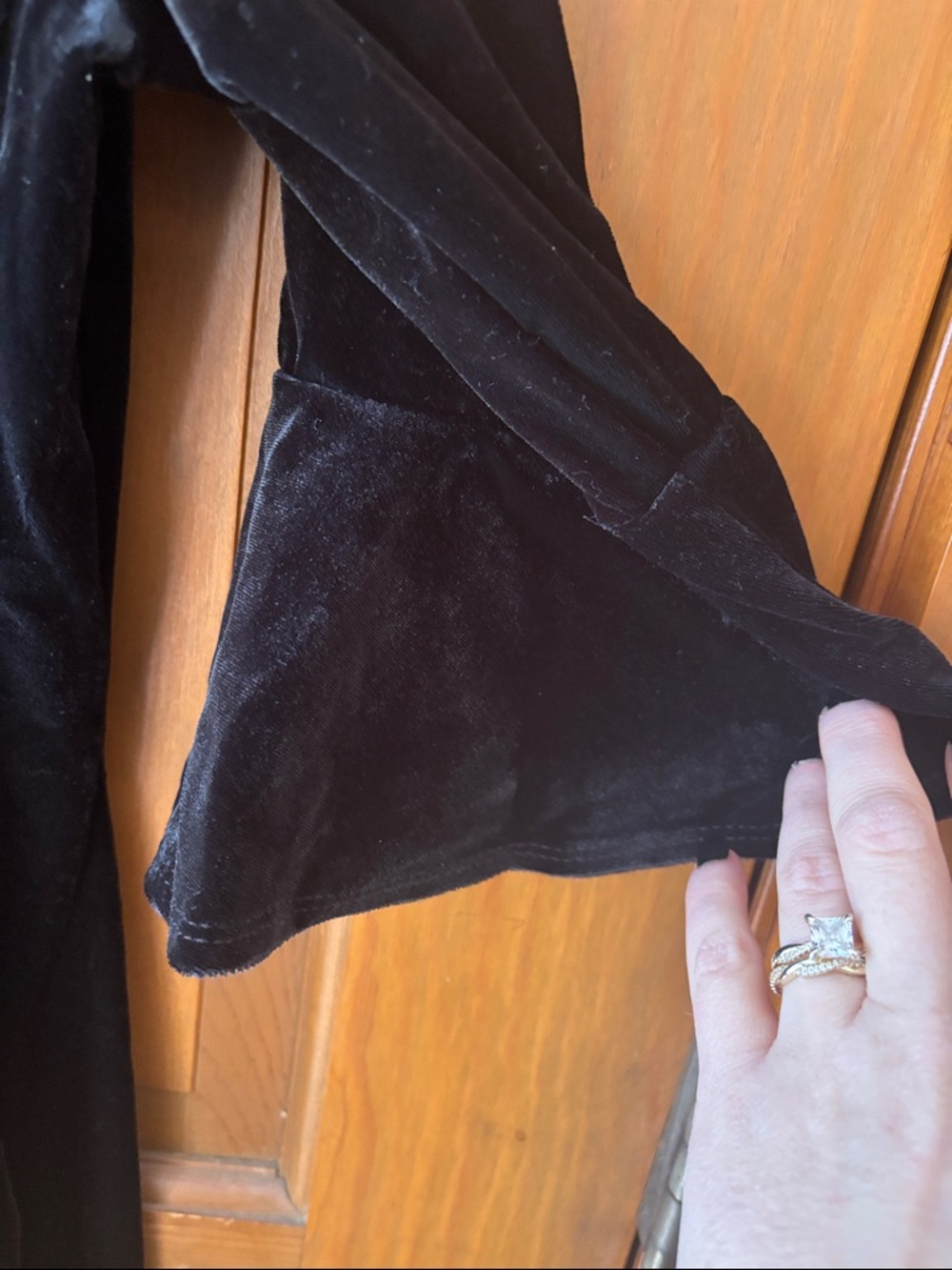 NWT Chaps Black Velvet Ruched Sheath Dress with Bell Sleeves - Picture 5 of 6